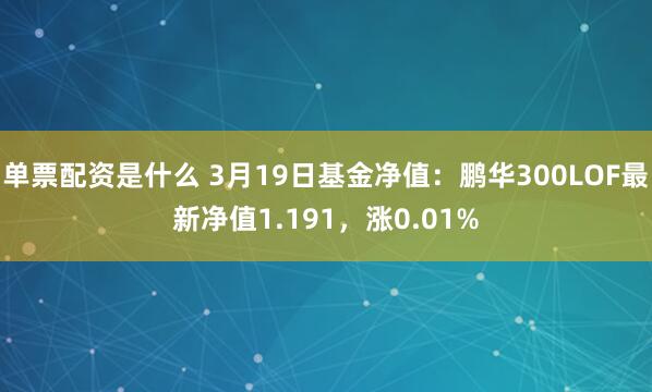 单票配资是什么 3月19日基金净值：鹏华300LOF最新净值1.191，涨0.01%