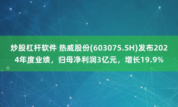 炒股杠杆软件 热威股份(603075.SH)发布2024年度业绩，归母净利润3亿元，增长19.9%